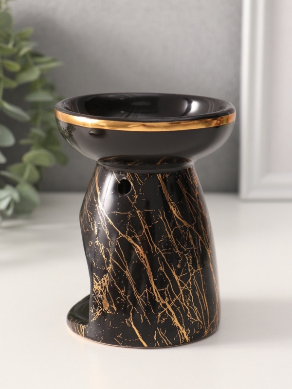 Аромалампа керамика Аромалампа керамика "Золотой кракелюр на чёрном" 9,3х9,3х11,8 см