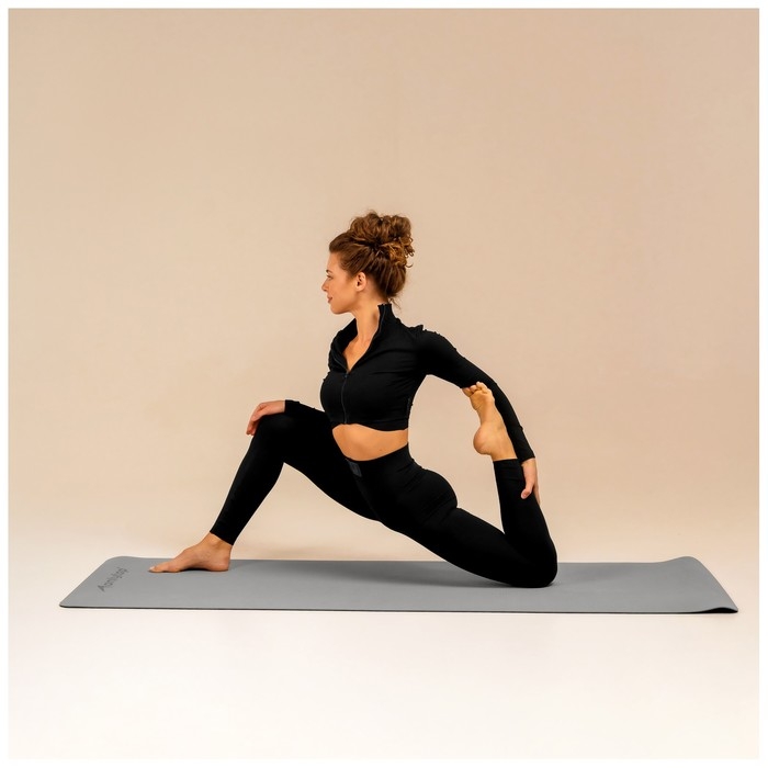Коврик для фитнеса и йоги ONLYTOP, 183х61х0,6 см, цвет серый/чёрный Коврик для фитнеса и йоги ONLYTOP, 183х61х0,6 см, цвет серый/чёрный