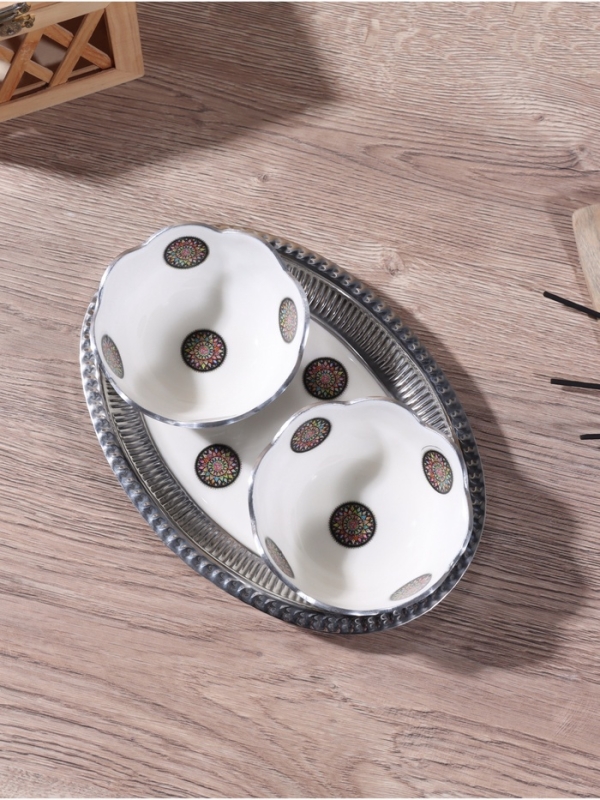 Менажница  Менажница "Винтаж" (набор 2 шт) 10х10х5,5 см, на подносе, алюминий