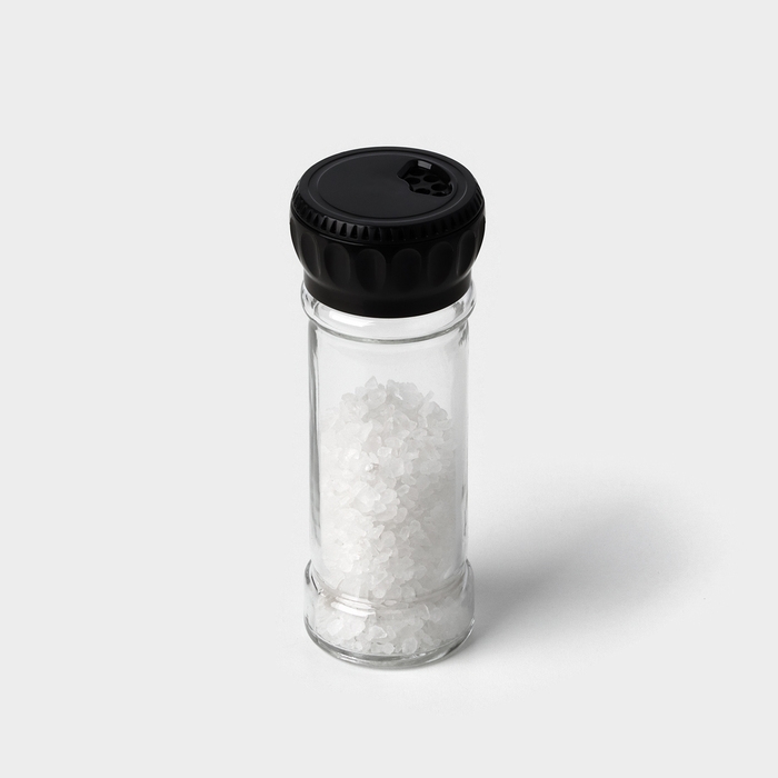 Солонка стеклянная трехпозиционная, 115 мл, цвет чёрный