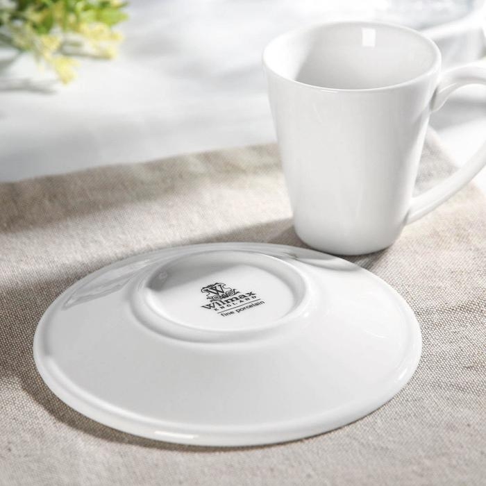Кофейная пара фарфоровая Wilmax, 2 предмета: кружка 110 мл, блюдце d=13,2 см, цвет белый Кофейная пара фарфоровая Wilmax, 2 предмета: кружка 110 мл, блюдце d=13,2 см, цвет белый