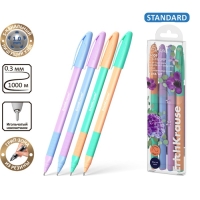 Набор ручек шариковых 4 штуки, ErichKrause U-109 Stick&Grip Pastel Bloom, узел 1.0 мм, чернила синие, резиновый держатель, длина линии письма 1000 метров