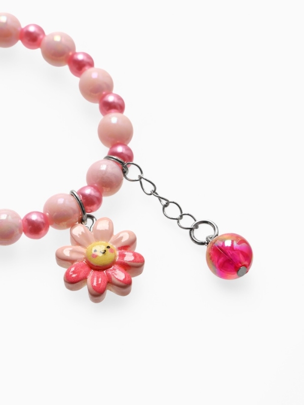 Браслет детский "Выбражулька" бусина на цепочке и цветок, цветной