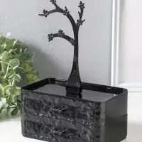 Шкатулка универсальная  "Цветущее дерево", 2 яруса,  17,2х10,5х24 см,  цвет чёрный