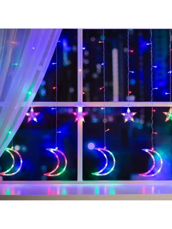 Гирлянда &laquo;Бахрома&raquo; 2.7&times;0.9 м с насадками &laquo;Месяц&raquo;, IP20, прозрачная нить, 138 LED, свечение мульти, 8 режимов, 220 В