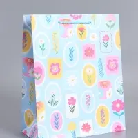 Пакет подарочный ламинированный "Цветы в рамке" 26 х 12 х 32 см