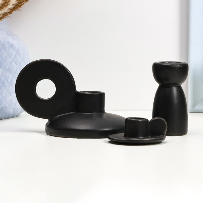 Набор подсвечников Набор подсвечников "Лео, Лунд, Саймон" черный глянец, 3шт/8х10см/4х8см/3х6см