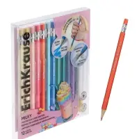 Карандаши механические 12 цветов ErichKrause Pastel Milky, шестигранные, 3 мм, с точилкой, в ПЭТ-боксе