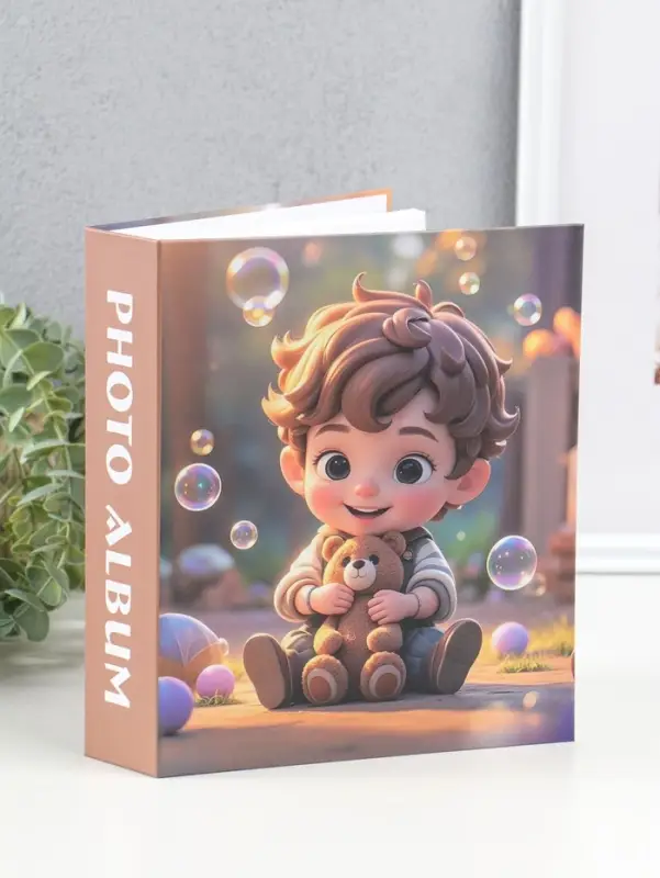 Фотоальбом на 80 фото 10х15 см "Мальчик в полосатой рубашке с мишкой" в коробке 5х19х22,8 см   10962
