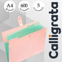 Папка А4, 5 отделений, Calligrata, 600 мкм, на кнопке, розовая, матовая