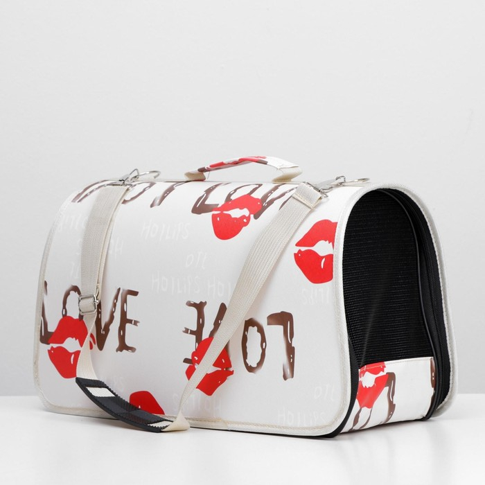 Сумка - переноска для животных  Сумка - переноска для животных "Love", размер М, белая, 45 х 21 х 27 см,