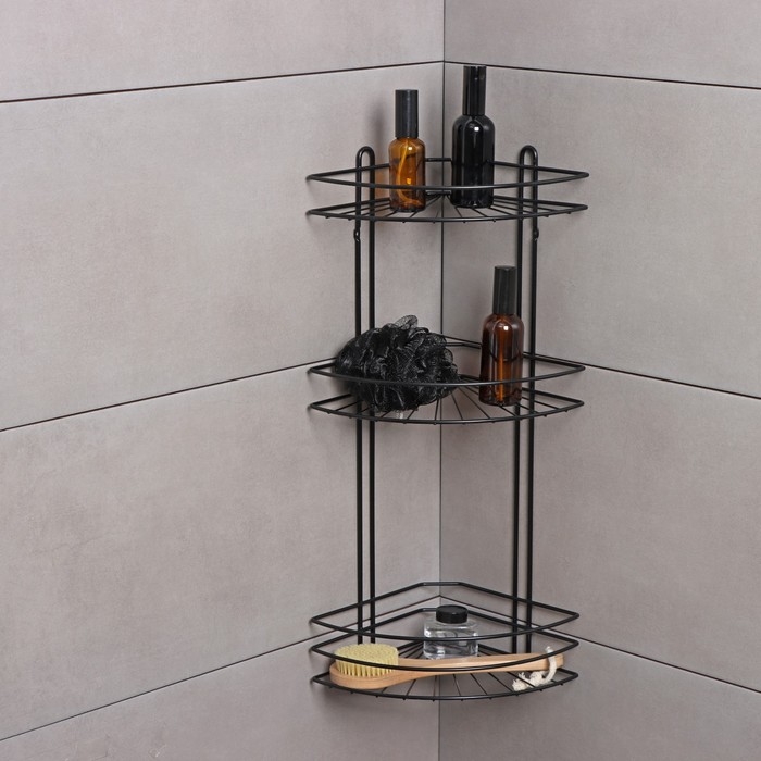 Полка угловая для ванной 3-х ярусная Native, 175×175×562 мм, цвет черный матовый Полка угловая для ванной 3-х ярусная Native, 175×175×562 мм, цвет черный матовый