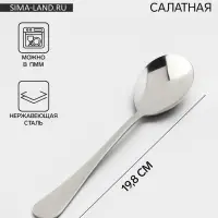 Ложка салатная Доляна, длина 19.8 см, толщина 2.2 мм, 410 сталь, нержавеющая сталь, серебристая