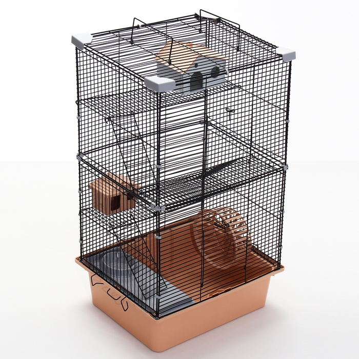 Клетка для грызунов Клетка для грызунов "Пижон" №11, 4 этажа, разборная, 42 х 30 х 65 см (+2 домика,2 колеса,миска), беж