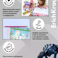 Карандаши 12 цветов, ErichKrause Techno Dino, пластиковые, шестигранные