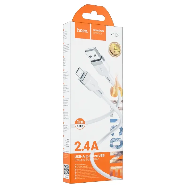 Кабель USB на Micro USB 1M 2.4A X109 HOCO белый