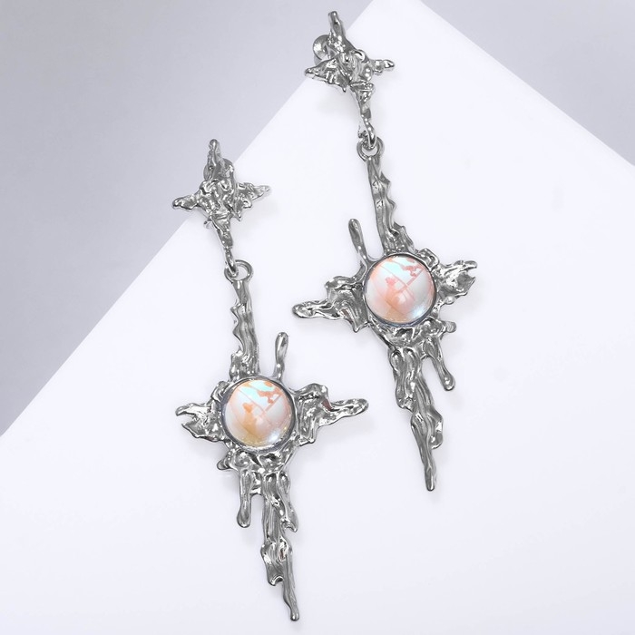 Серьги под натуральный камень «Звёзды» четырёхконечные с камнем, цвет голубой в серебре Серьги под натуральный камень «Звёзды» четырёхконечные с камнем, цвет голубой в серебре