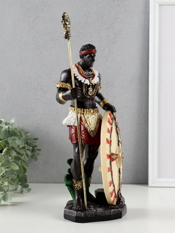 Сувенир полистоун "Воин Африки с копьем и щитом" 12х9х29 см