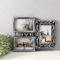 Фоторамка пластик на 3 фото 10х15 см "Любовь моя" тёмное серебро 26,5х32,5 см