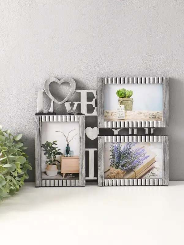 Фоторамка пластик на 3 фото 10х15 см "Я люблю тебя" тёмное серебро 31,5х25,5 см