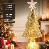 Светодиодная фигура &laquo;Ёлочка золотистая&raquo;, 1 LED, 15&times;6 см, от батареек AG13&times;3, свечение тёплое белое