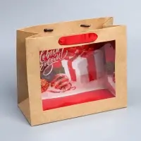 Пакет подарочный новогодний крафтовый с пластиковым окном &laquo;Новогодний подарок&raquo;, 24 х 20 х 11см