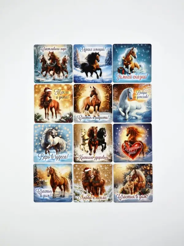 Набор магнитов полимер новогодних «Милые Лошадки» 7×7 см 12 шт. Набор магнитов полимер новогодних «Милые Лошадки» 7×7 см 12 шт.