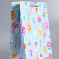 Пакет подарочный ламинированный "Цветы в рамке" 26 х 12 х 32 см