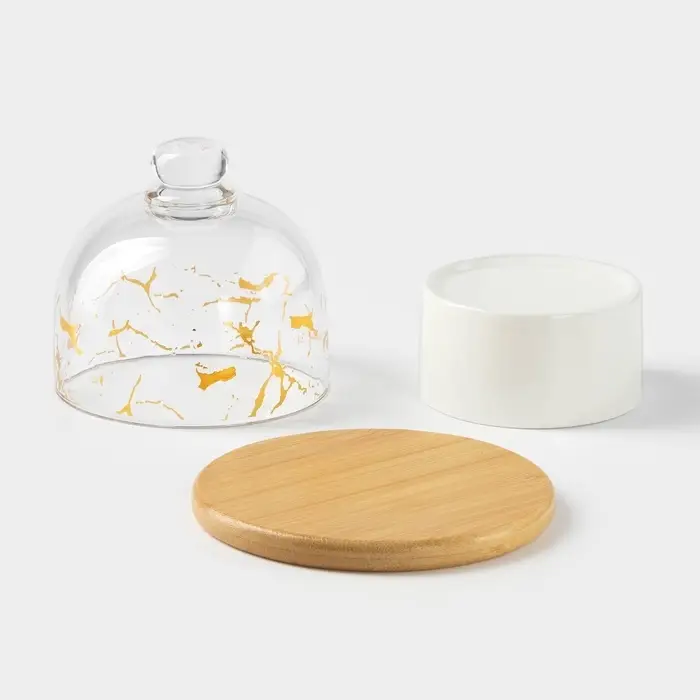 Икорница &laquo;Марбл&raquo;, 150 мл, d=8 см, с подставкой и крышкой, керамика