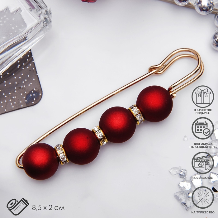 Булавка «Квартет» шар №14, 8,5 см, цвет матовый красный в золоте Булавка «Квартет» шар №14, 8,5 см, цвет матовый красный в золоте