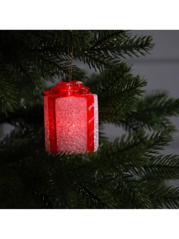 Ёлочная игрушка светодиодная &laquo;Подарок&raquo; 7.5 см, пластик, от батареек AG13&times;3, свечение мульти (RGB)