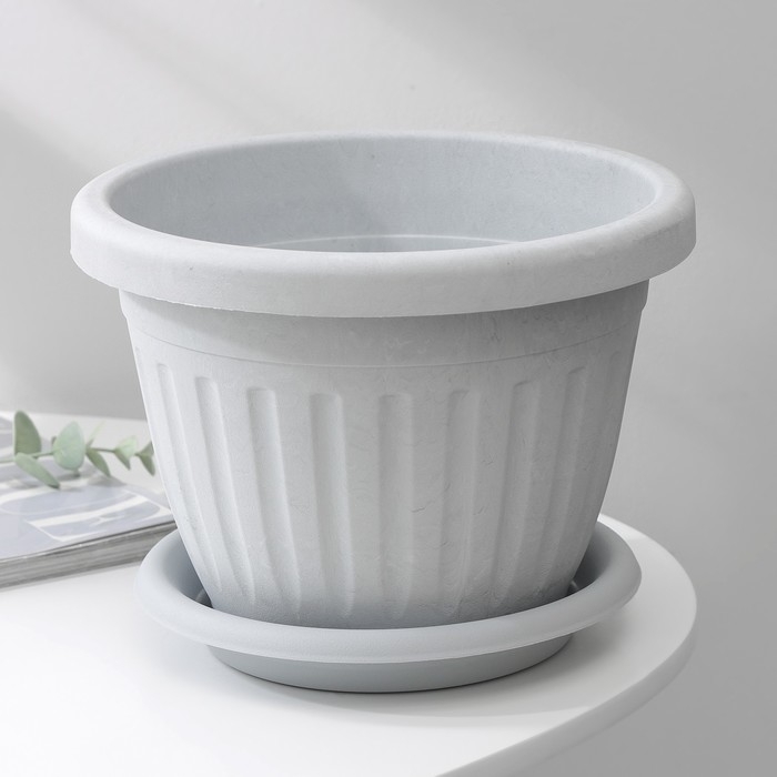 Горшок для цветов с поддоном «Сильвер ЭКО», 4 л, d=23 см, светло-серый Горшок для цветов с поддоном «Сильвер ЭКО», 4 л, d=23 см, светло-серый