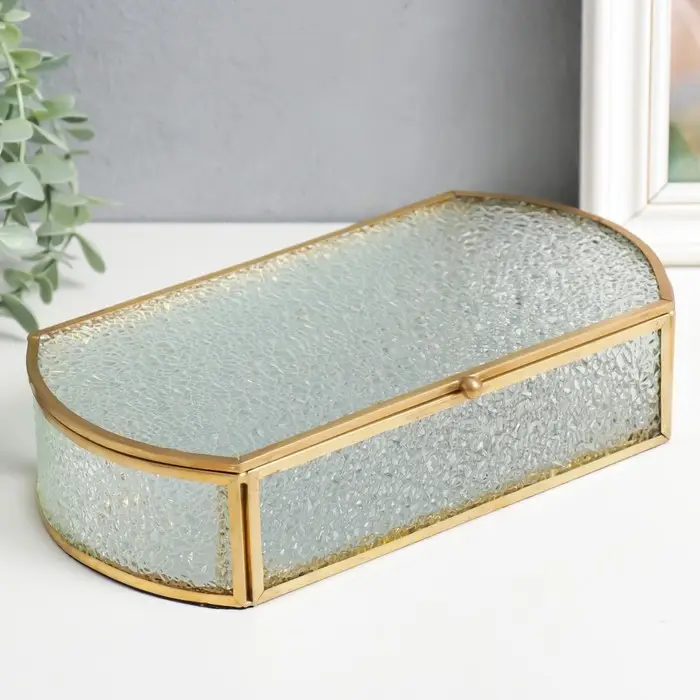 Шкатулка стекло с металлическим каркасом "Капли на окне" золото 5,5х12,5х24,5 см