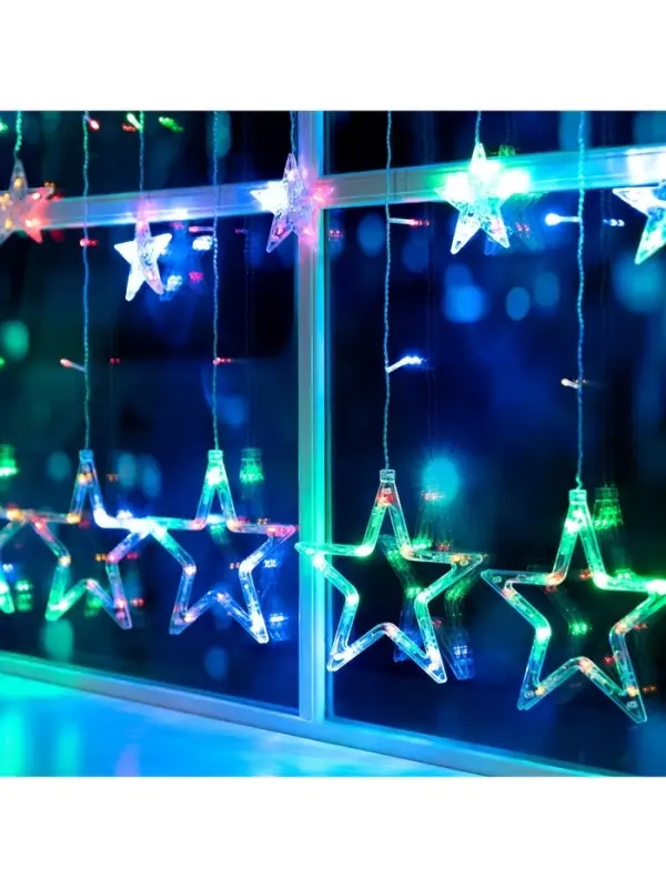 Гирлянда &laquo;Бахрома&raquo; 2.4&times;0.9 м с насадками &laquo;Звёзды&raquo;, IP20, прозрачная нить, 138 LED, свечение мульти, 8 режимов, 220 В