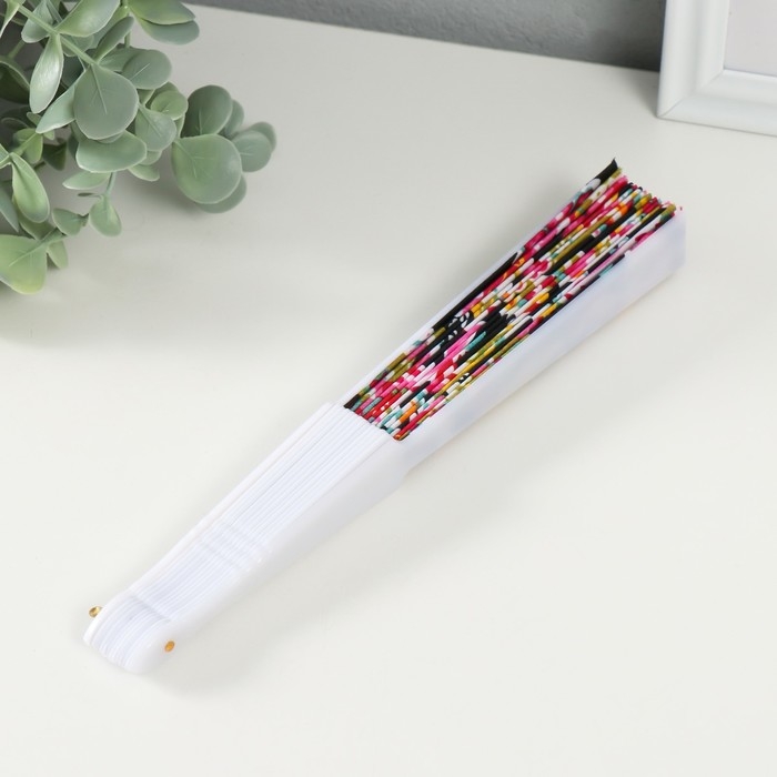 Веер пластик, текстиль  Веер пластик, текстиль "Узор: китайские огурцы" МИКС 23 см