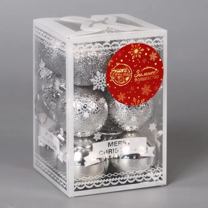Ёлочные игрушки &laquo;Анданте&raquo;, пластиковые, набор 12 шт., d=4 см, серебристый