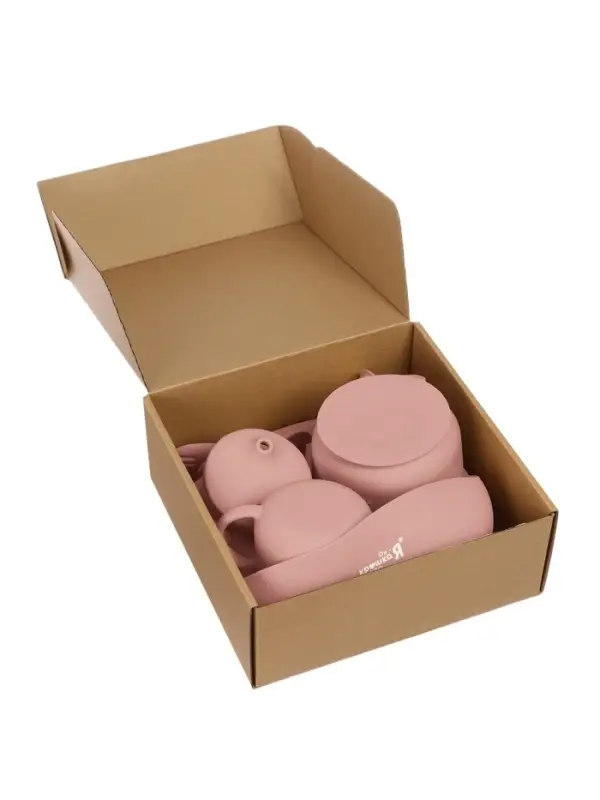 Посуда детская силиконовая, 7 предметов, розовый, Крошка Я