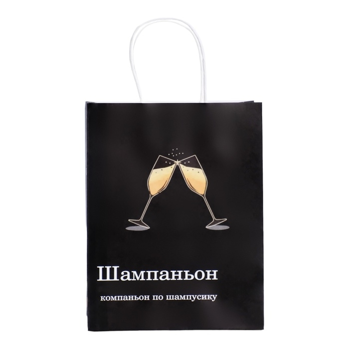 Новый год. Пакет бумажный подарочный новогодний крафт, Новый год. Пакет бумажный подарочный новогодний крафт, "Шампаньон" , 27 х 21 х 11 см.
