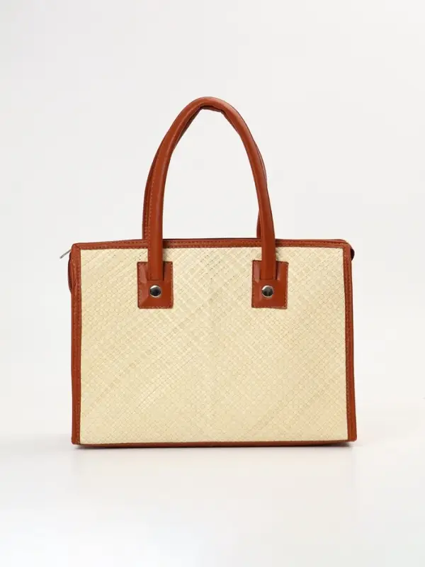 Сумка плетёная на молнии из пандана, 35&times;12&times;40 см, бежево-коричневая