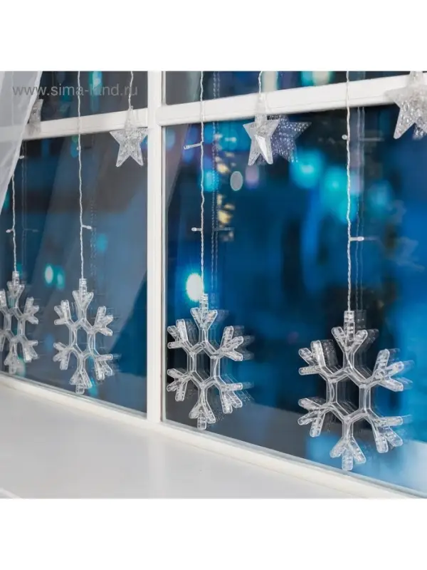 Гирлянда &laquo;Бахрома&raquo; 2.4&times;0.9 м с насадками &laquo;Снежинки&raquo;, IP20, прозрачная нить, 150 LED, свечение белое, 8 режимов, 220 В
