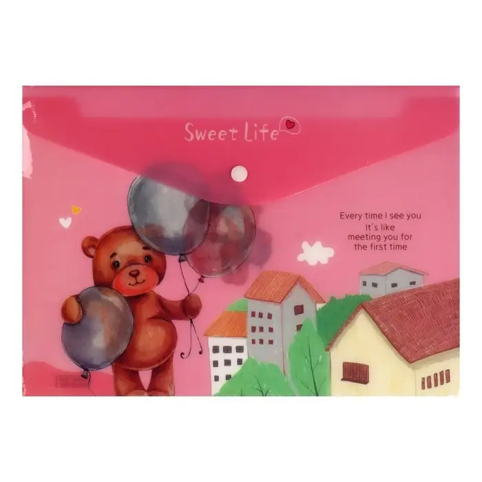 Папка-конверт на кнопке, А4, 180 мкм, Папка-конверт на кнопке, А4, 180 мкм, "Мишка", МИКС