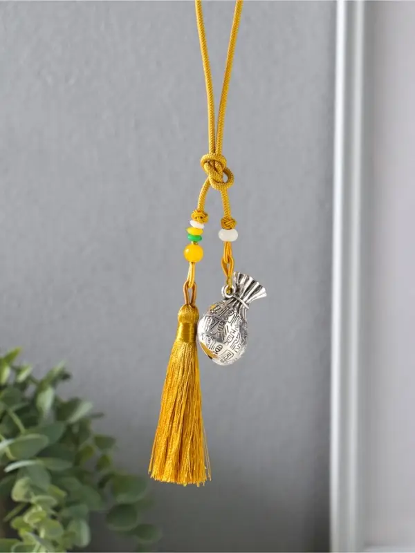 Подвеска металл, текстиль &laquo;Мешок с кисточкой&raquo;, золотистый с серебром, 2&times;4.5&times;14 см