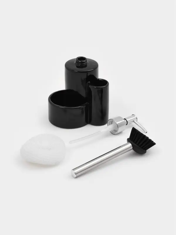 Дозатор для моющего средства Доляна &laquo;Милитари&raquo;, 370 мл, с губкой и щёткой, чёрный