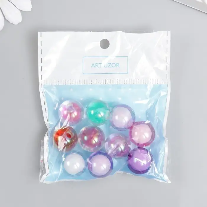 Бусина акрил с несквозным отверстием Бусина акрил с несквозным отверстием "Шарик - цвет внутри" н-р 10 шт цветные 1,5х1,5х1,5 см 789263