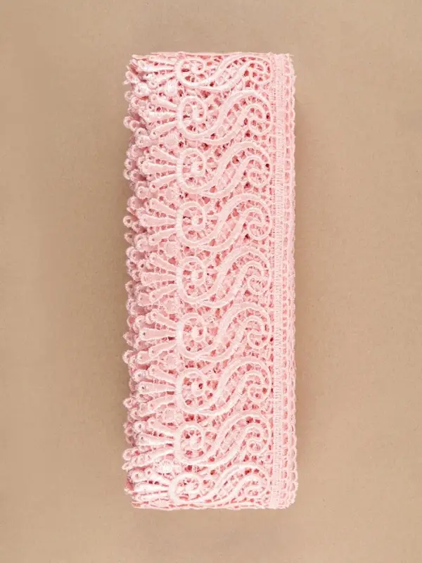 Кружево гипюровое, 94 мм, 11&plusmn;1 м, цвет нежно-розовый