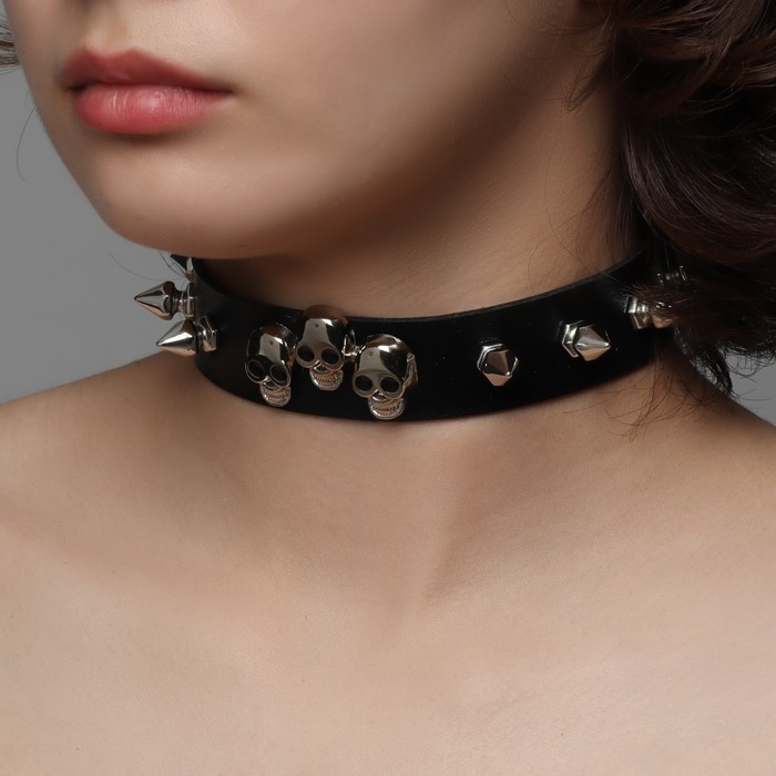 Чокер «Искушение» шипы и черепа, цвет чёрный в серебре, 40 см Чокер «Искушение» шипы и черепа, цвет чёрный в серебре, 40 см