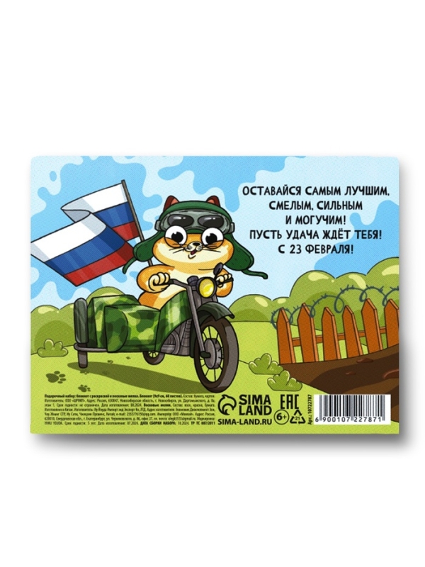 Подарочный набор: блокнот-раскраска и восковые мелки Подарочный набор: блокнот-раскраска и восковые мелки "с 23 февраля! Кот"