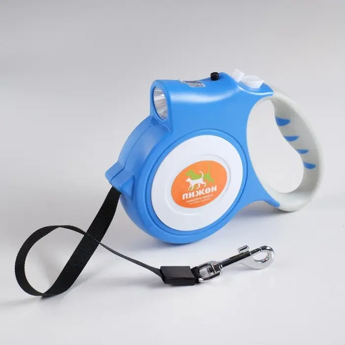 Рулетка &laquo;Пижон&raquo;, 5 м, до 35 кг, с фонариком, прорезиненная ручка, голубая