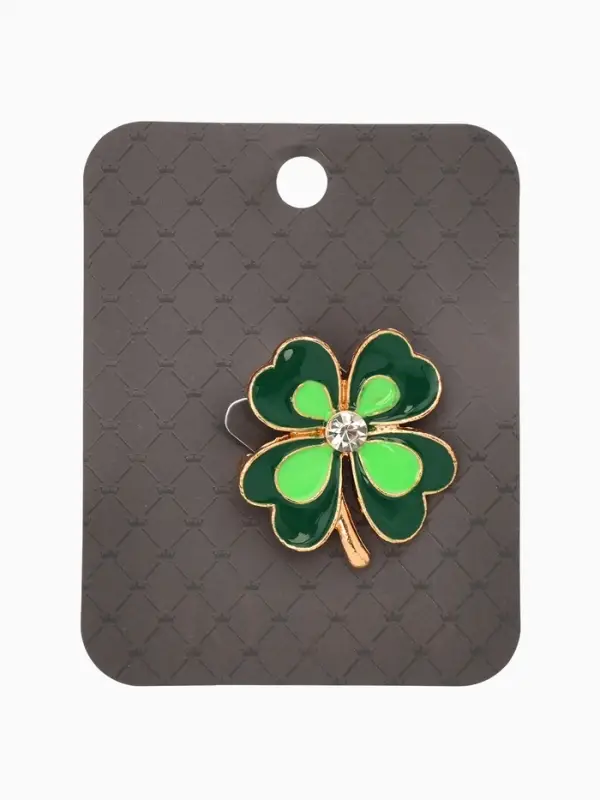 Брошь &laquo;Клевер&raquo;, бело-зелёная в золоте
