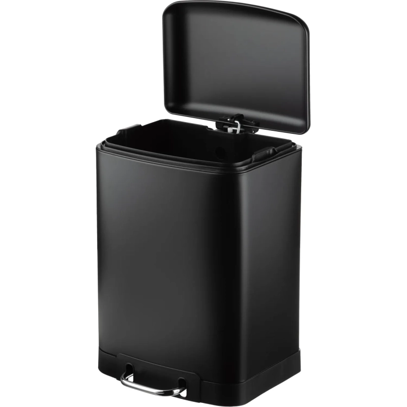 Ведро мусорное с педалью и доводчиком Luscan 12л,черное,прямоуг,металл